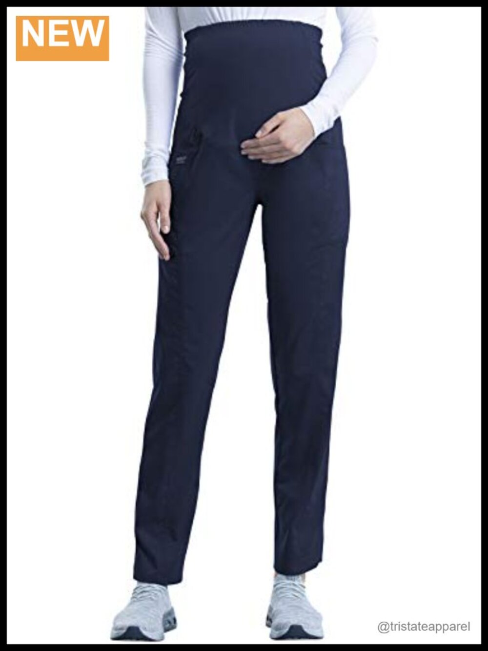 Maternity Scrub Pants Slim Straight Leg Knit Waistband Cargo Pockets